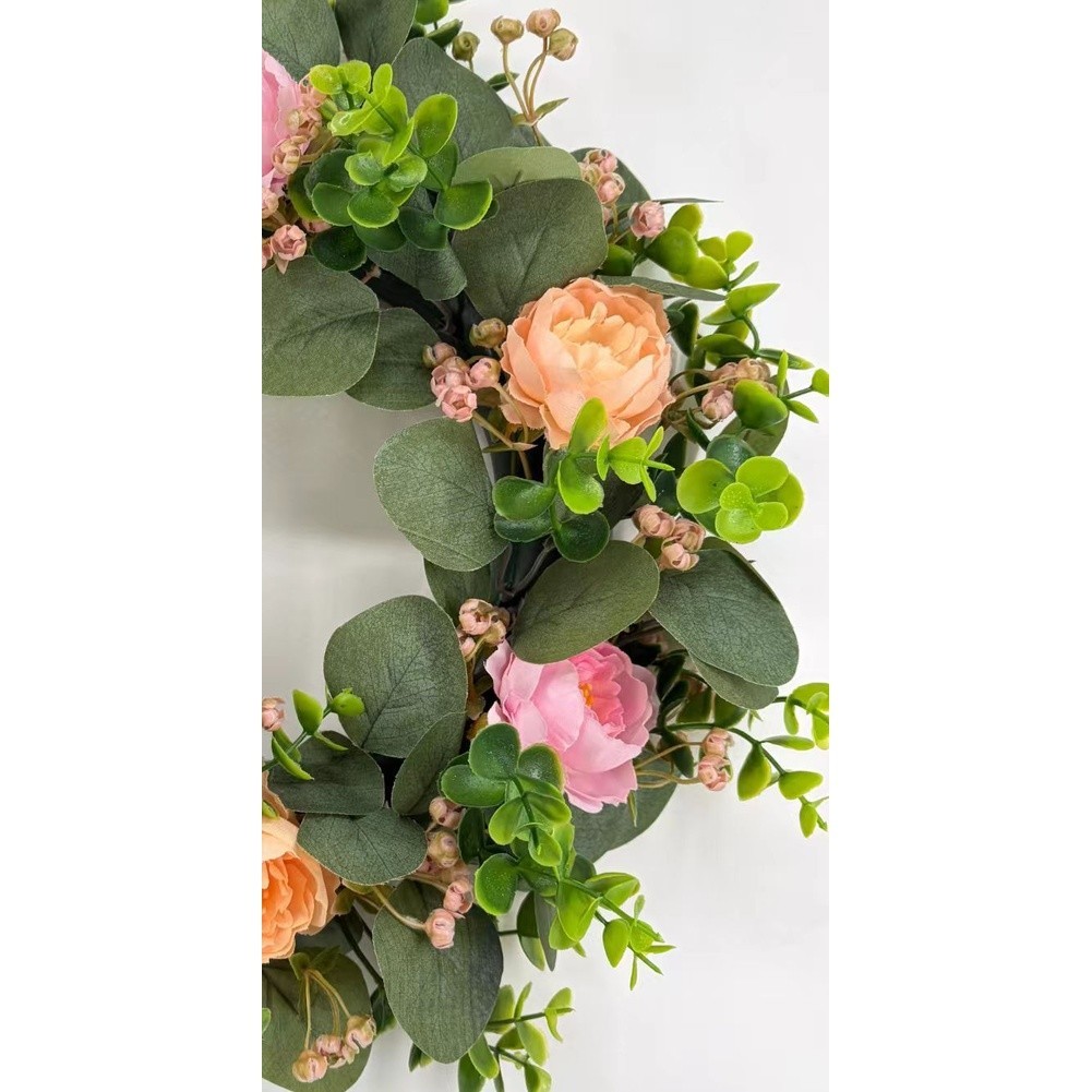 For Home Decor Artificial Wreath 38cm with Peonies Eucalyptus Plastic Material