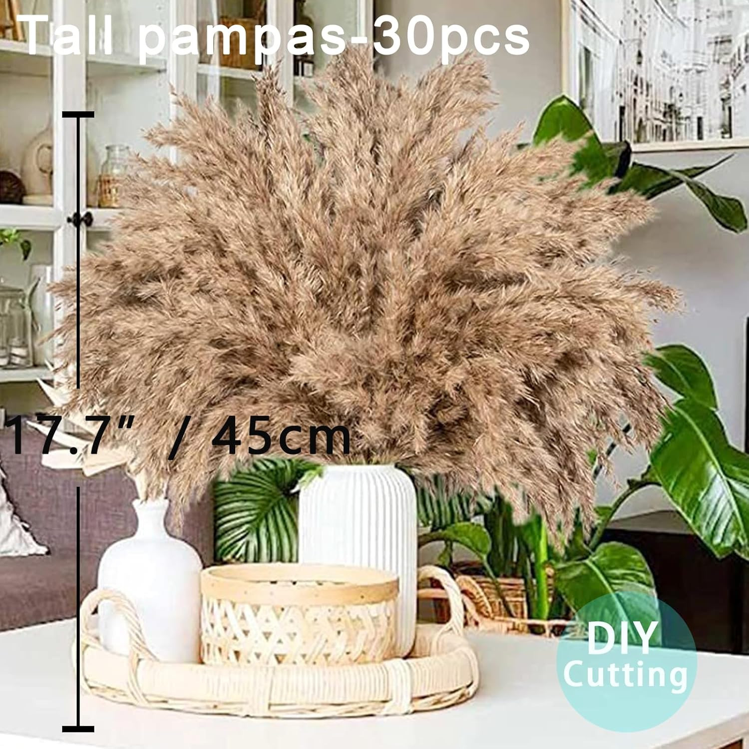 17 Inch 20 Stems Natural Pampas Grass Decor – Tall Fluffy Pompas Grass for Floor