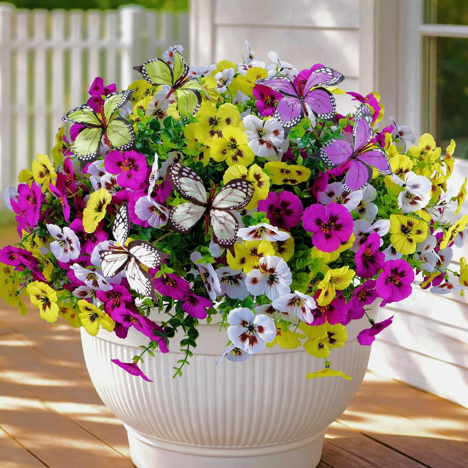 Artificial Flowers for Outdoor, 18 Bundles UV Resistant Faux Silk Pansy Flowers