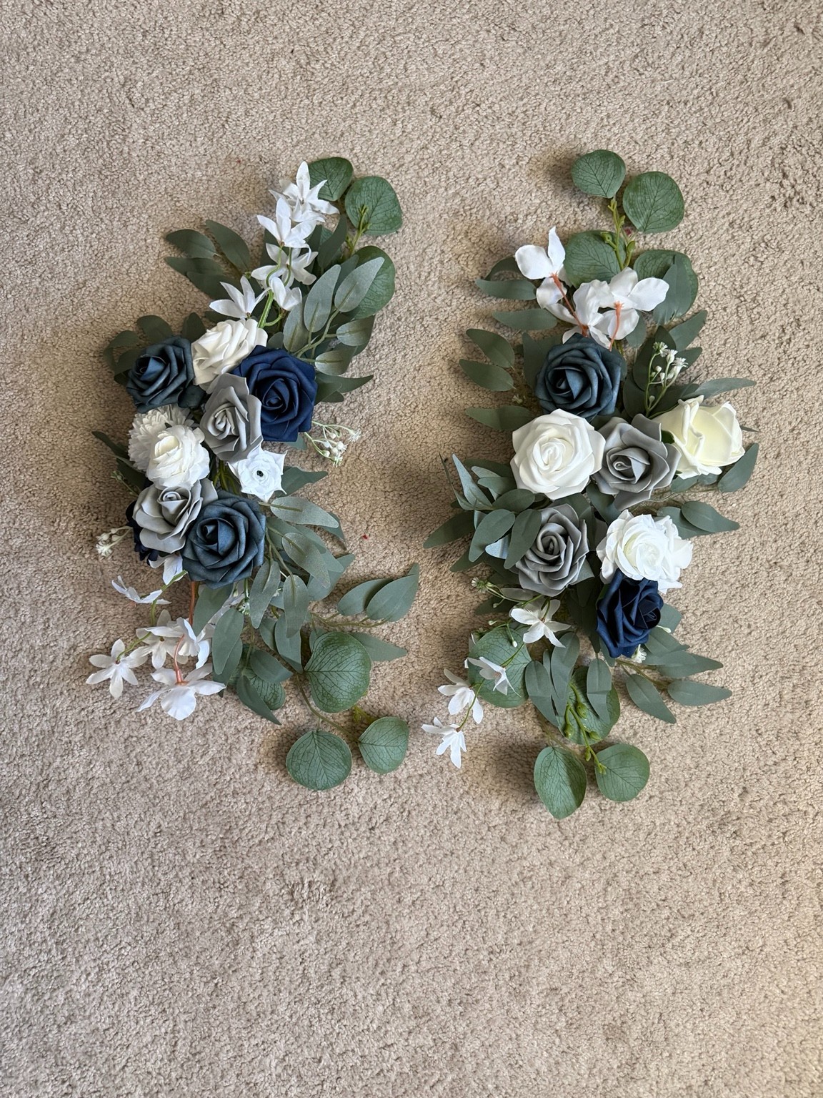 Elegant Artificial Flower Arrangement Set – Blue, Gray & White Wedding Decor