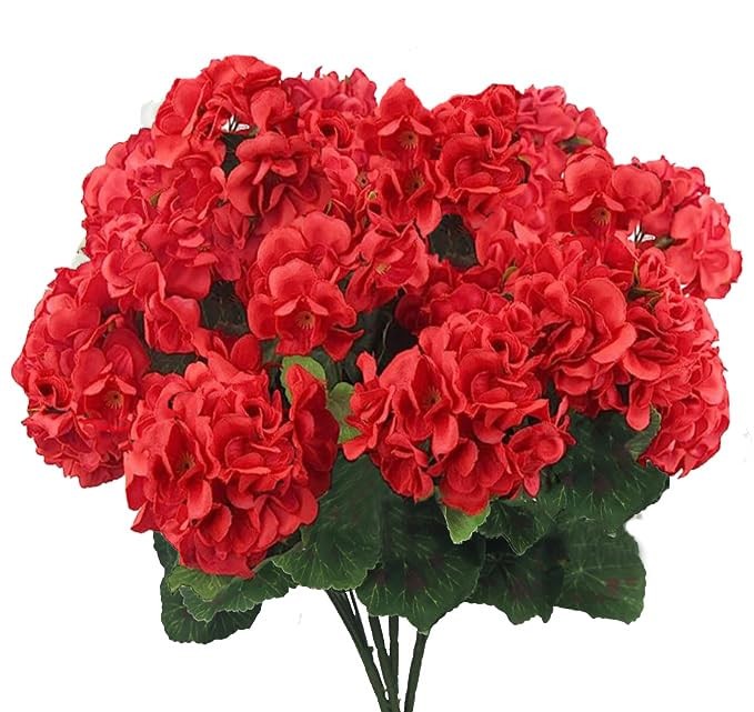 4PCS Artificial Red Geranium Silk Flowers Outdoor Plant Bush Faux Flowers Gerani