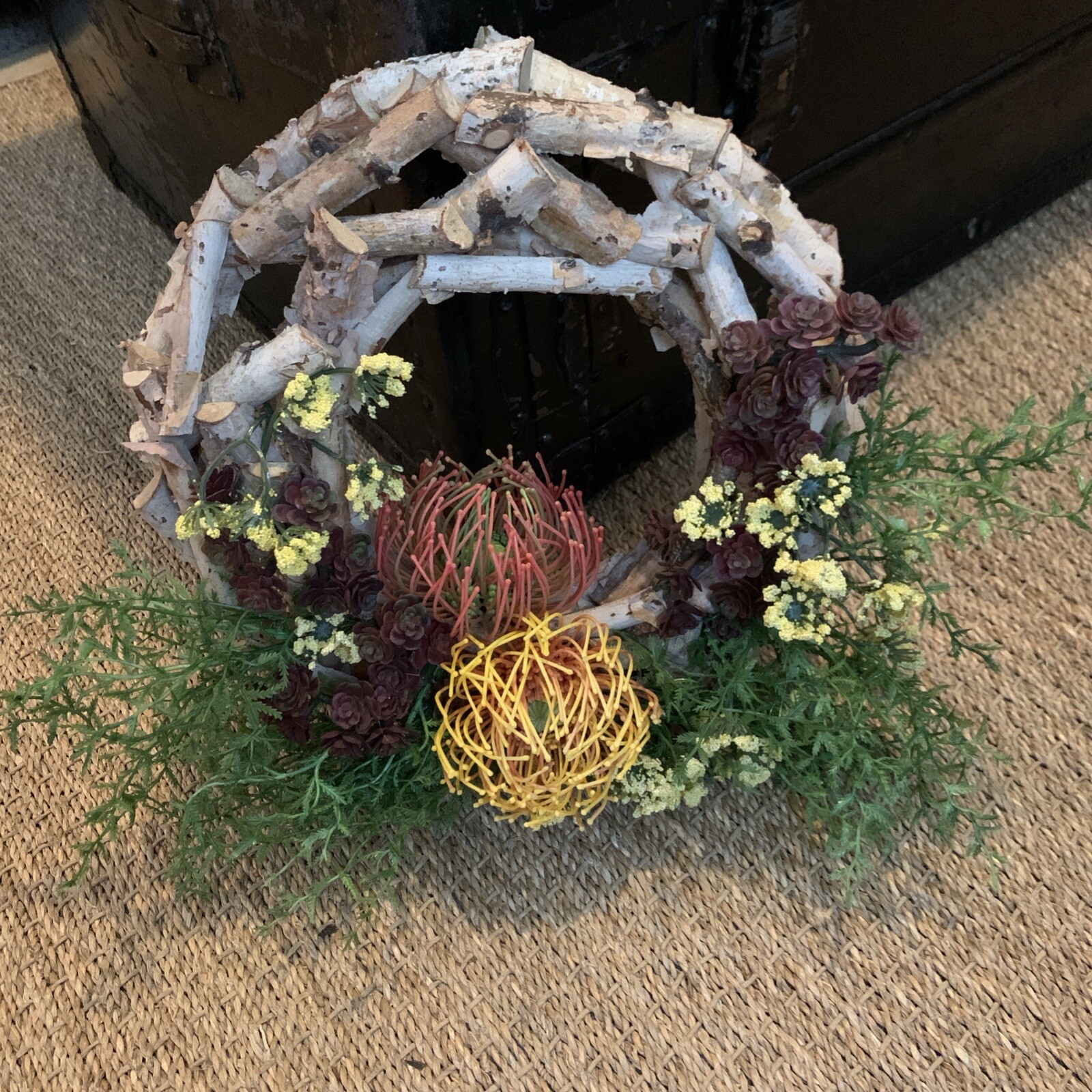 Handcrafted Cut And Created Branch Circle Wood Faux Floral Wall Decor
