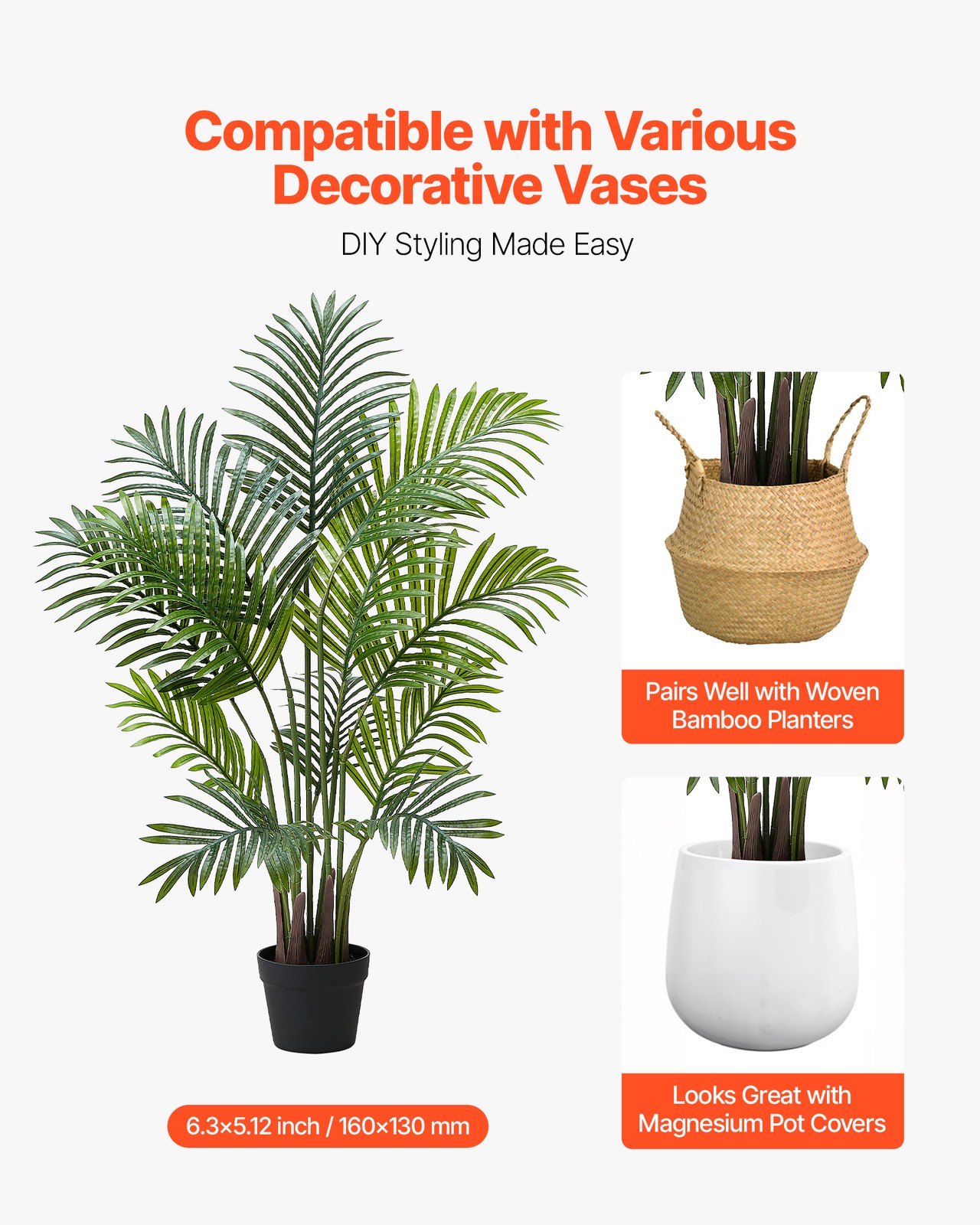 VEVOR 4ft 2Pack Artificial Areca Palm Trees with White Planter Indoor