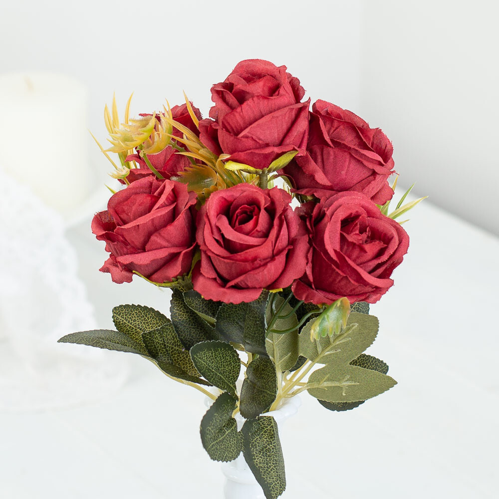 Factory Direct Craft Artificial Four Pack of Burgundy Rose Buds
