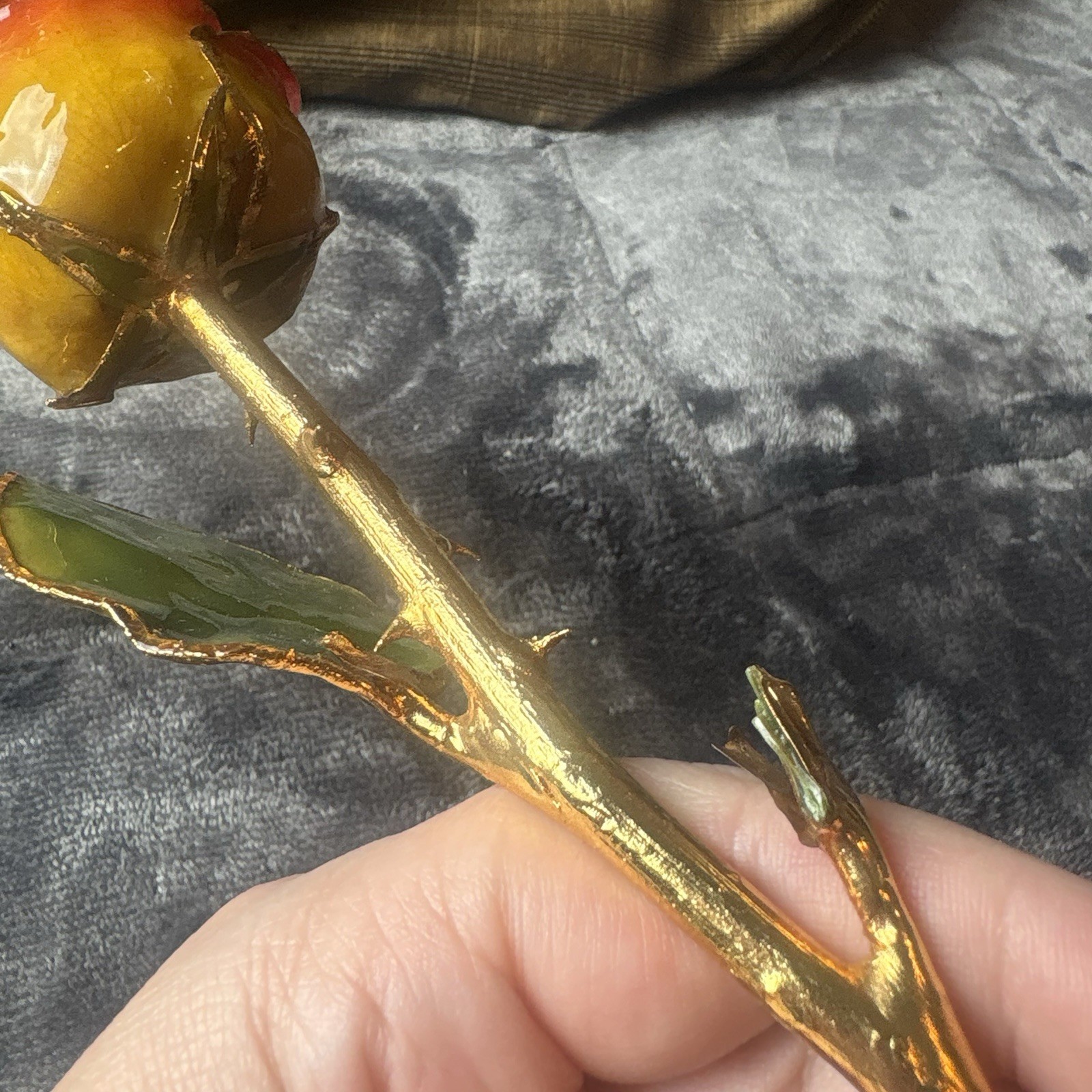 Vintage Forever Rose Lacquer Dipped 24k Gold Trimmed Yellow/Red Two Tone Rose
