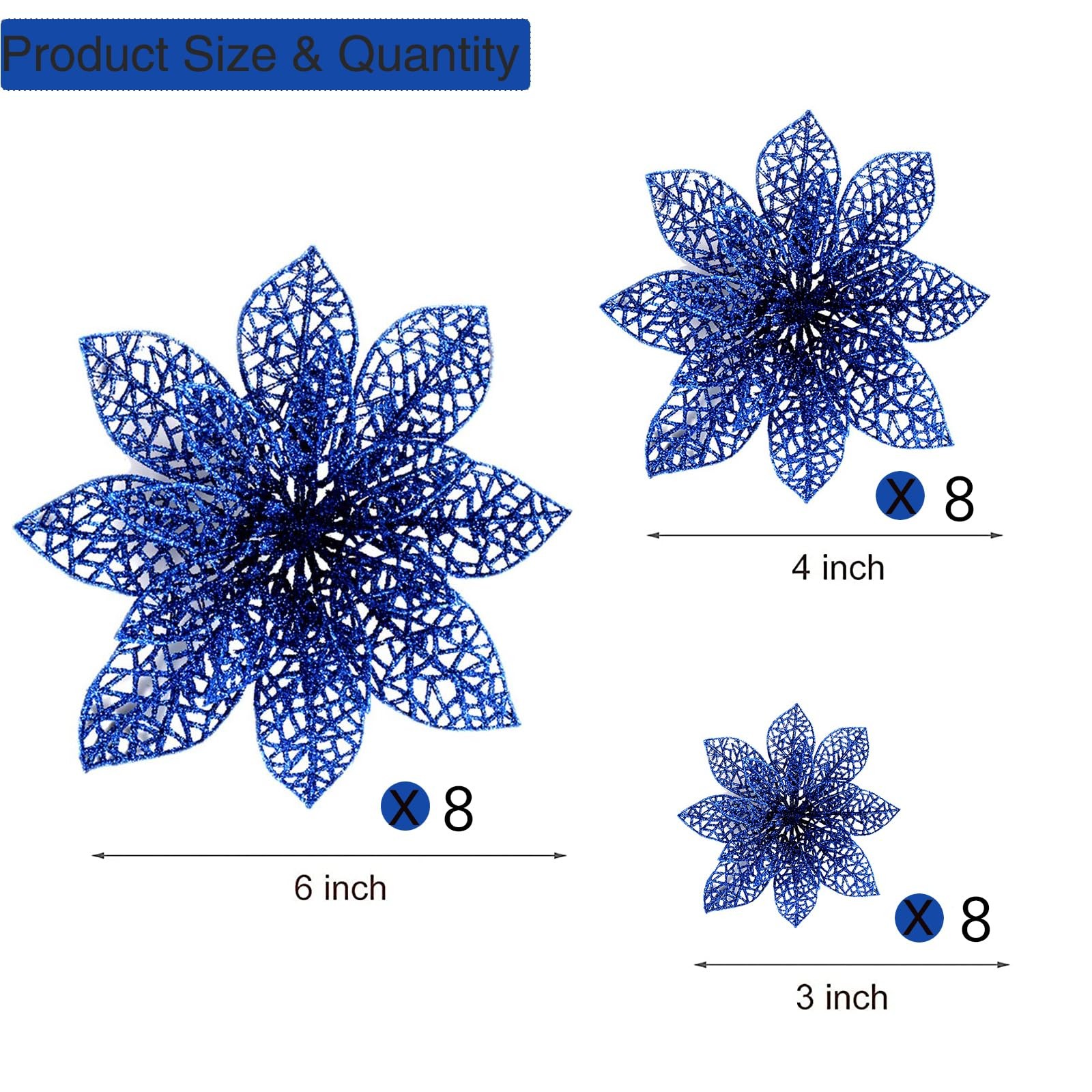 24 Pieces Glitter Poinsettia Flowers Christmas Tree Ornaments, Glitzy Poinset…