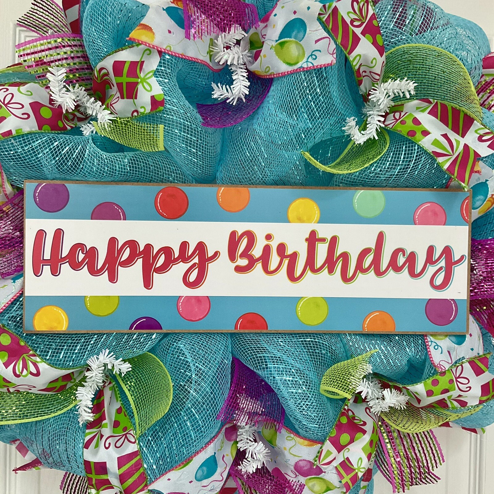 Happy Birthday Ballons Handmade Deco Mesh Wreath