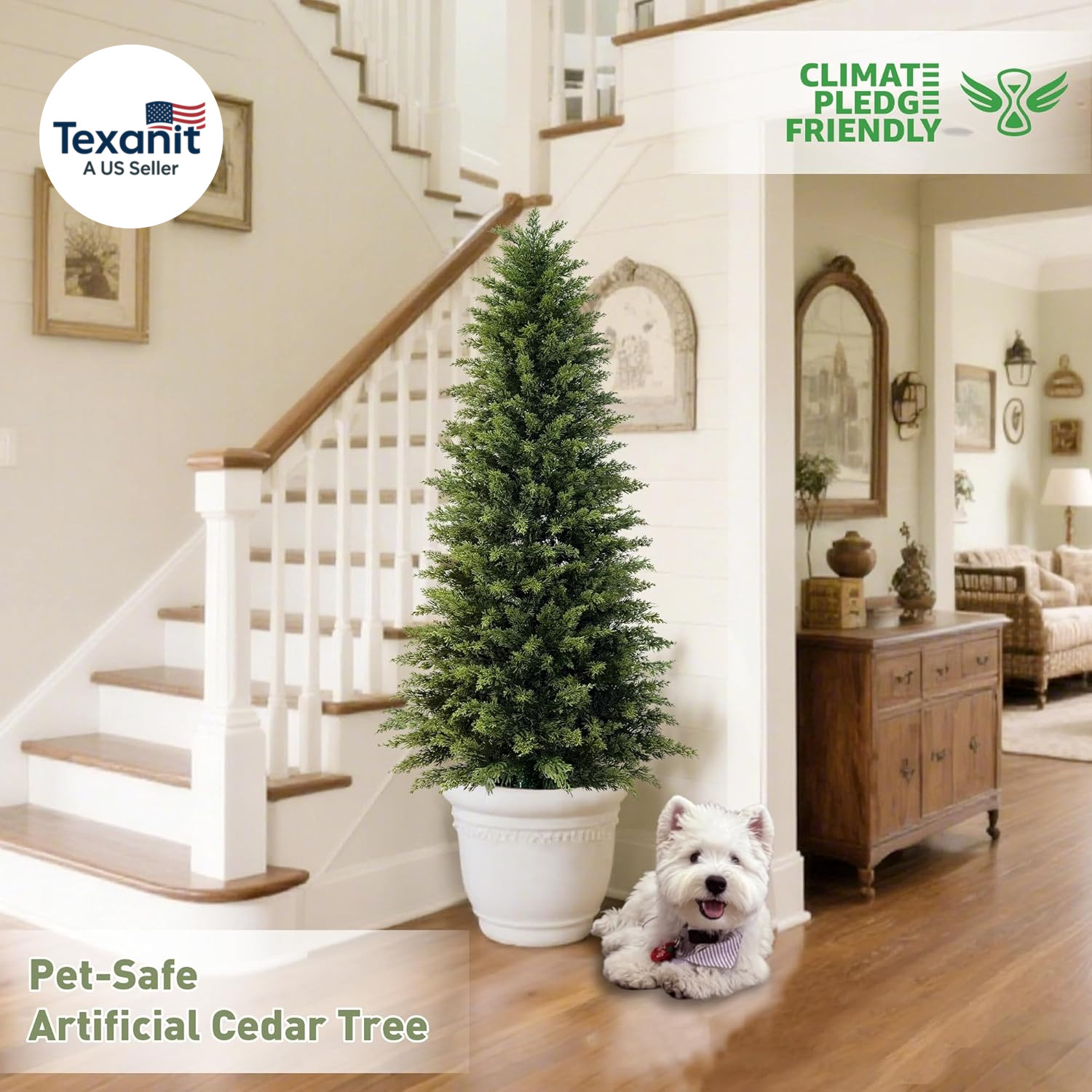 2 Pack 5Ft Artificial Cedar Trees for Outdoors (UV Resistant), Potted Faux Cedar
