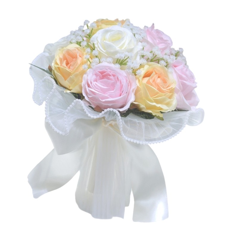 Rose Bouquet White Champagne Bridal Arrangement Realistic Fabric Roses Photo