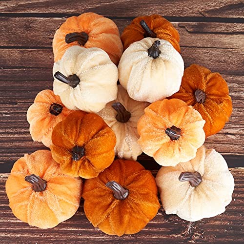 Pumpkin Decor 12pcs Artificial Fake Faux Velvet Foam Fabric Pumpkins Fall