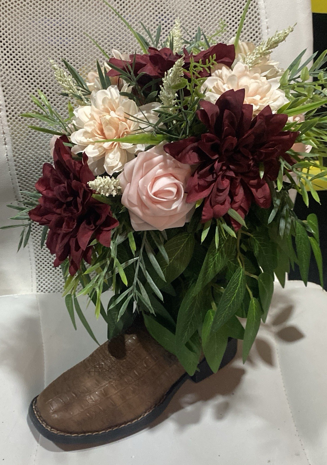 Cowboy Boot Floral Arrangement Western Style Home Decor Faux Florals