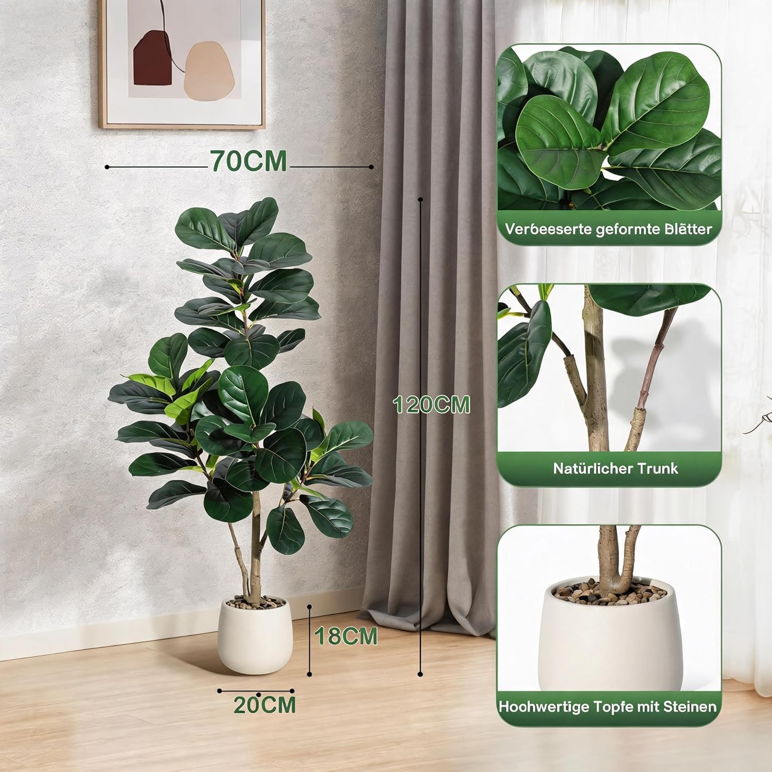 120cm-210cm Large Artificial Broadleaf Fake Plants Green Plastic Balcony Plants