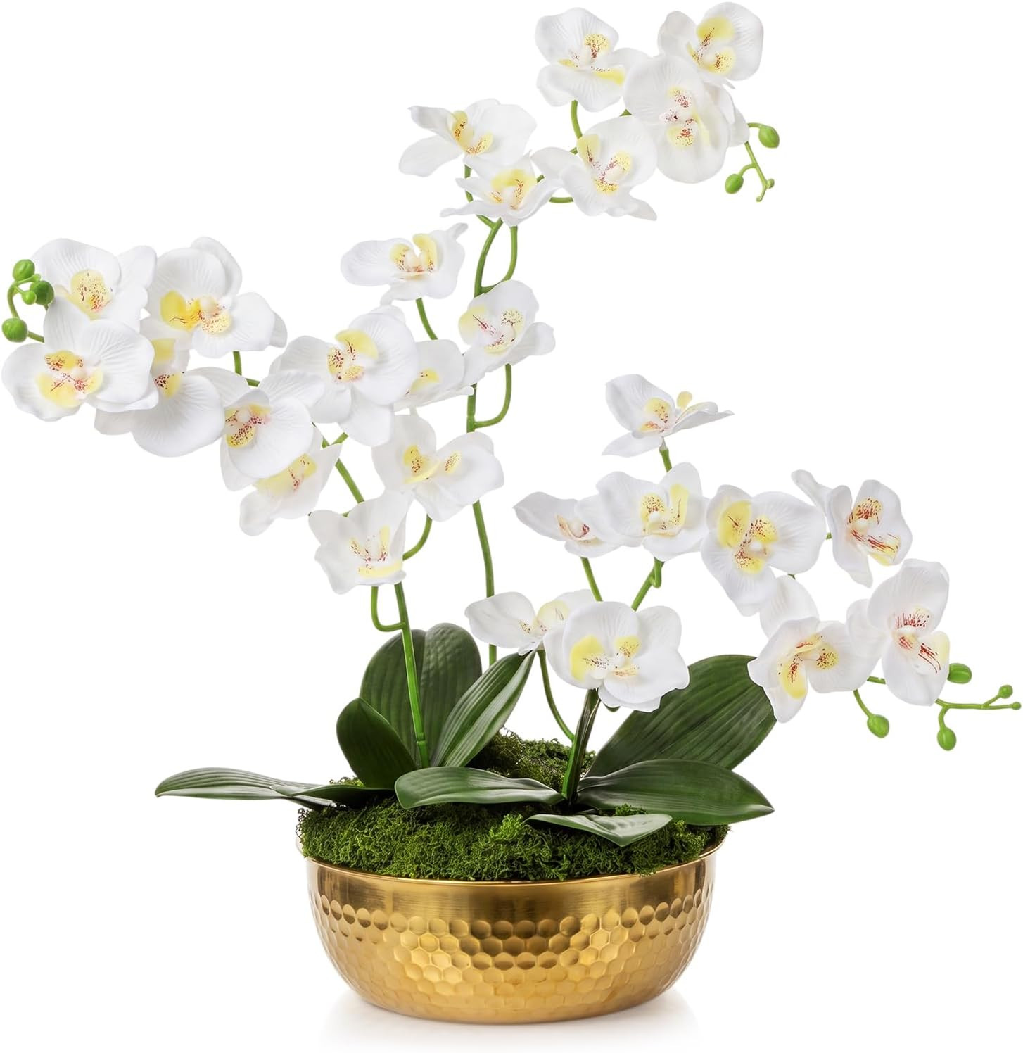 Elegant 28″ Artificial Orchids in Gold Vase – Faux Phalaenopsis Centerpiece