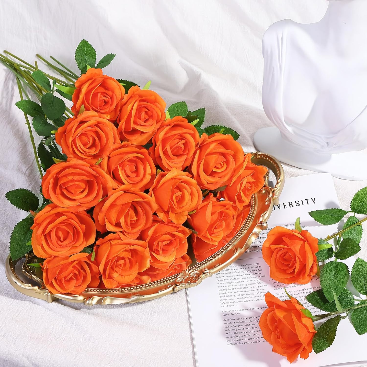 72 Pcs Burnt Orange Silk Roses – Realistic Faux Flowers for Home & Weddings