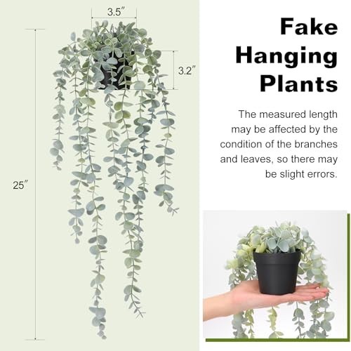 Artificial Hanging Plant Eucalyptus 3.5in Pot Faux Fake Greenery Indoor Outdoor