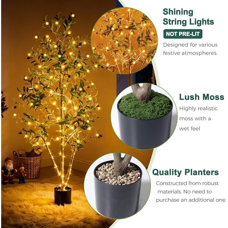 Artificial Olive Tree Indoor Plant W/ Moss Fairy Lights Low Maintenance Decor US