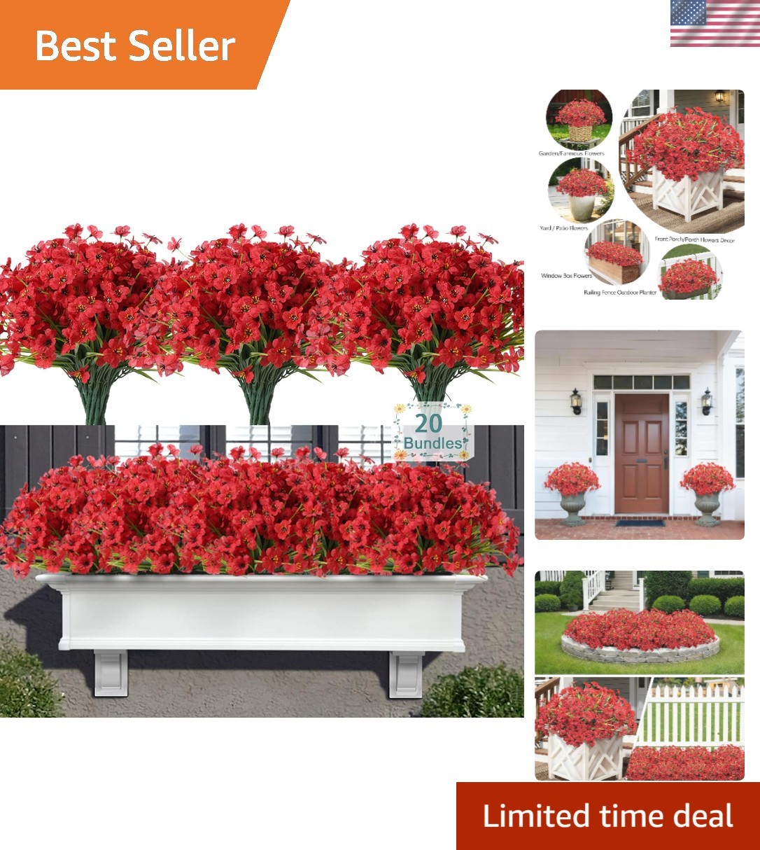 20 Bundles Artificial Flowers for Outdoors, UV Resistant Fake Flowers with Pl…