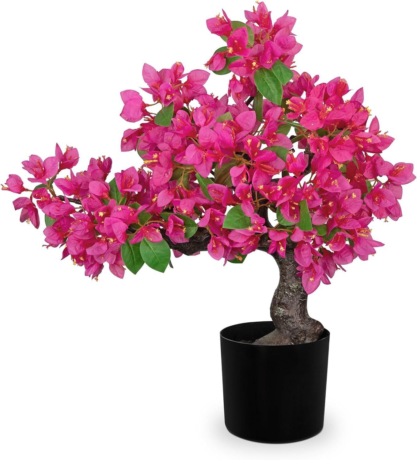 Hot Pink Artificial Bougainvillea Bonsai Tree in Black Pot for Home Decor