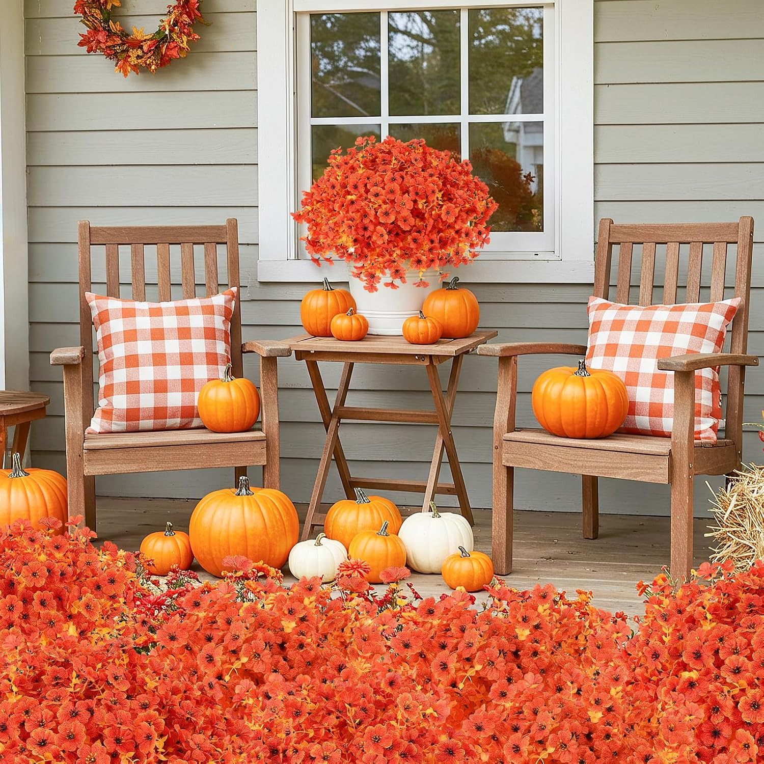 UV Resistant Artificial Fall Mums – 36 Bundles for Outdoor Decor (Orange)