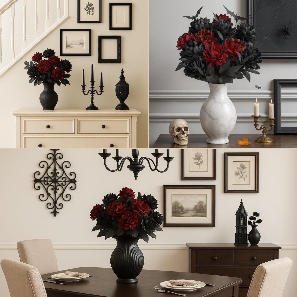 Black Burgundy Artificial Flowers Dahlia Bouquet – Lifelike Faux Gothic Flora…