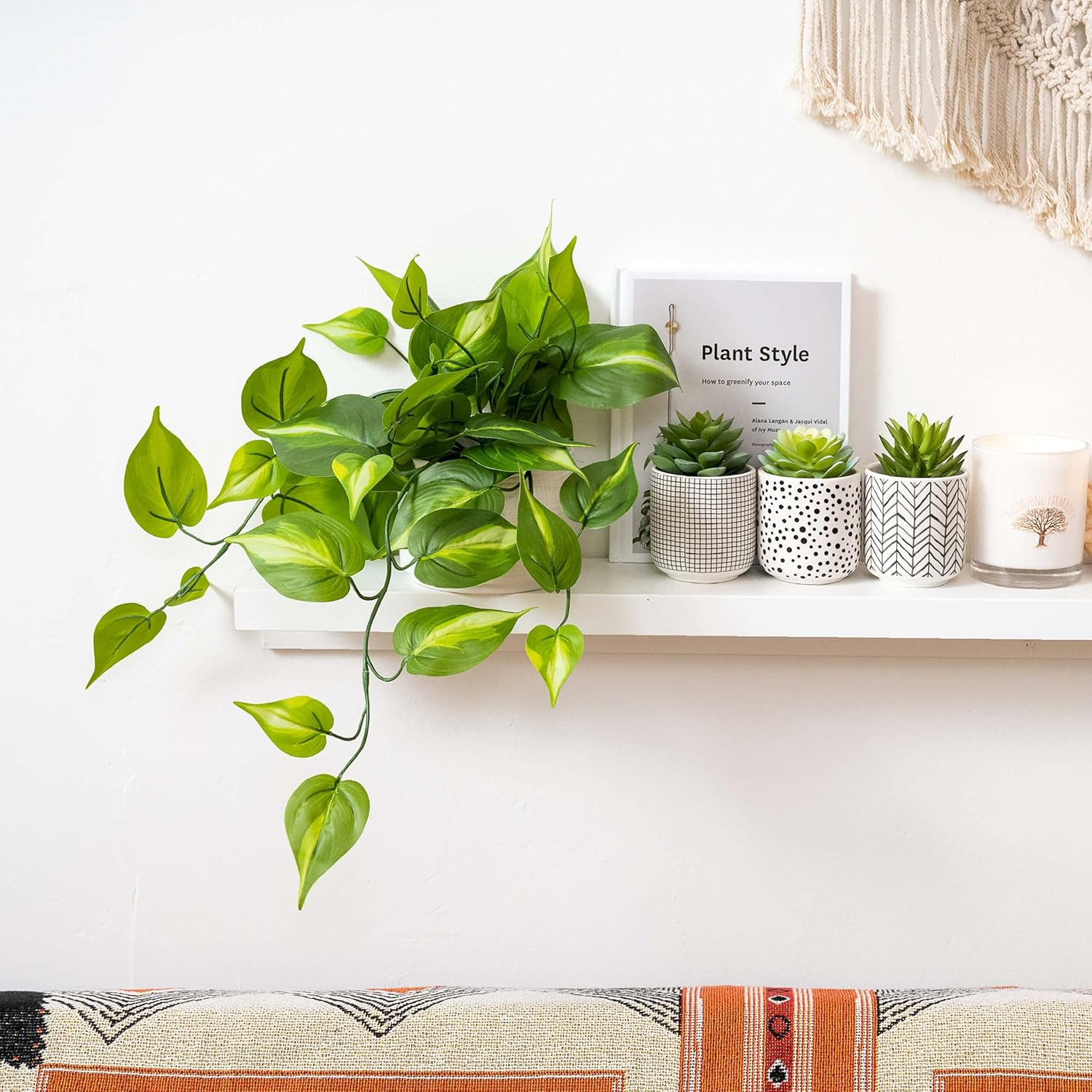 Planta Artificial Pothos Verde Oscuro Maceta Ceramica 5×3.5 Decoracion Estantes