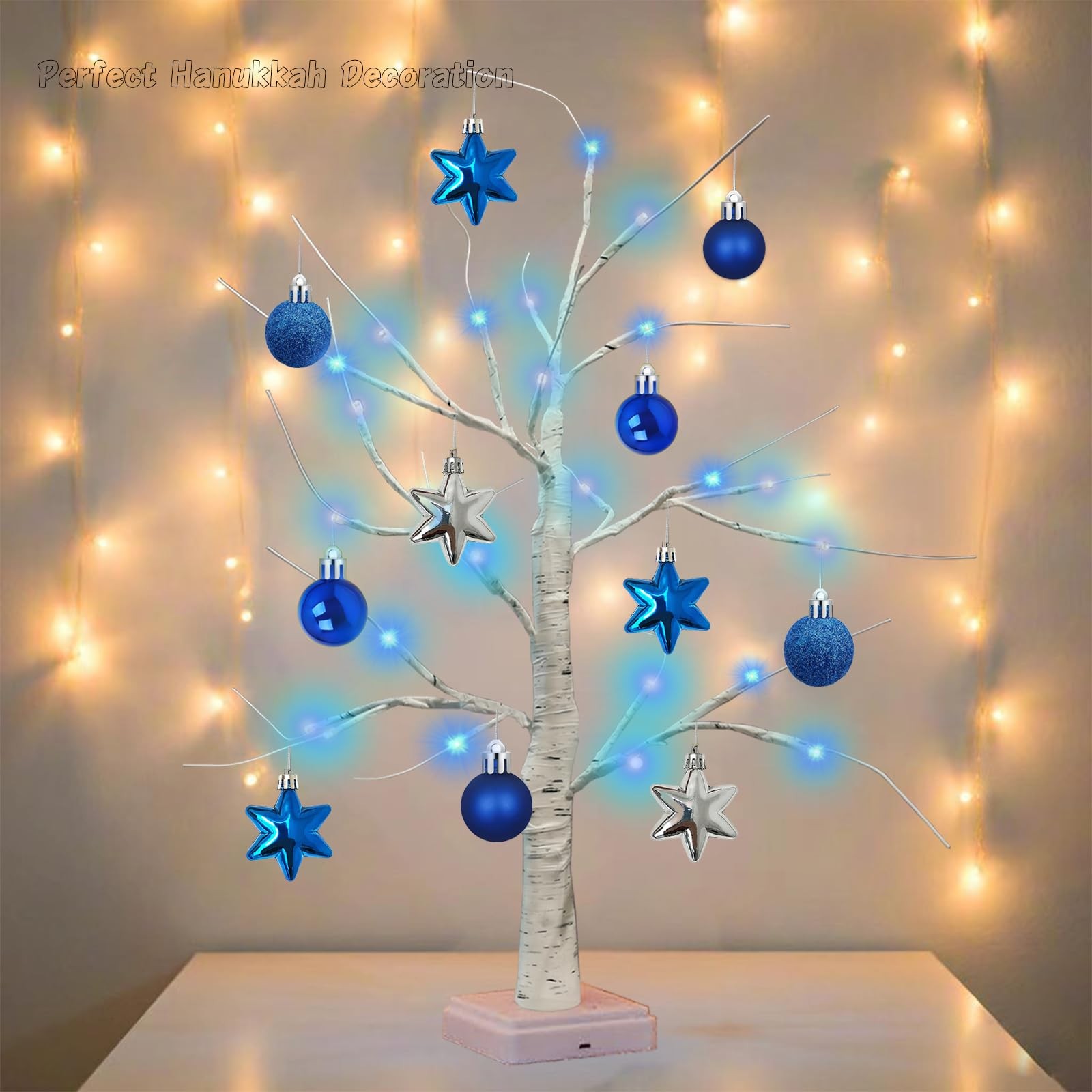 24 Inch Hanukkah LED Menorah Tree Lights, 24 Blue Star Lights, USB/Battery Op…