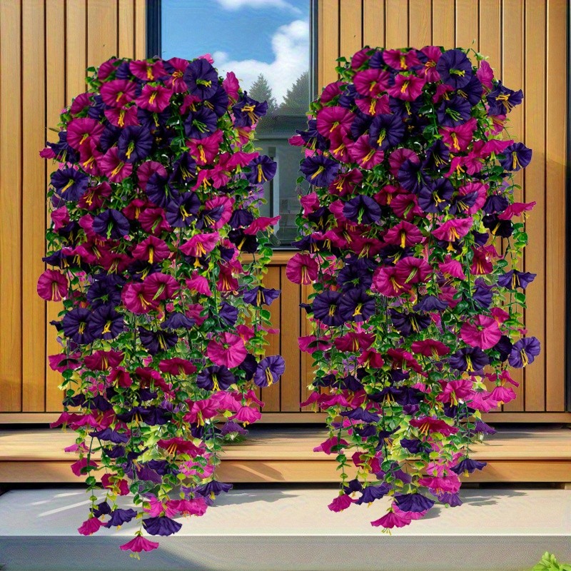 4pcs Artificial Hanging Petunia Plants Fake Trailing Flower Indoor Outdoor Decor