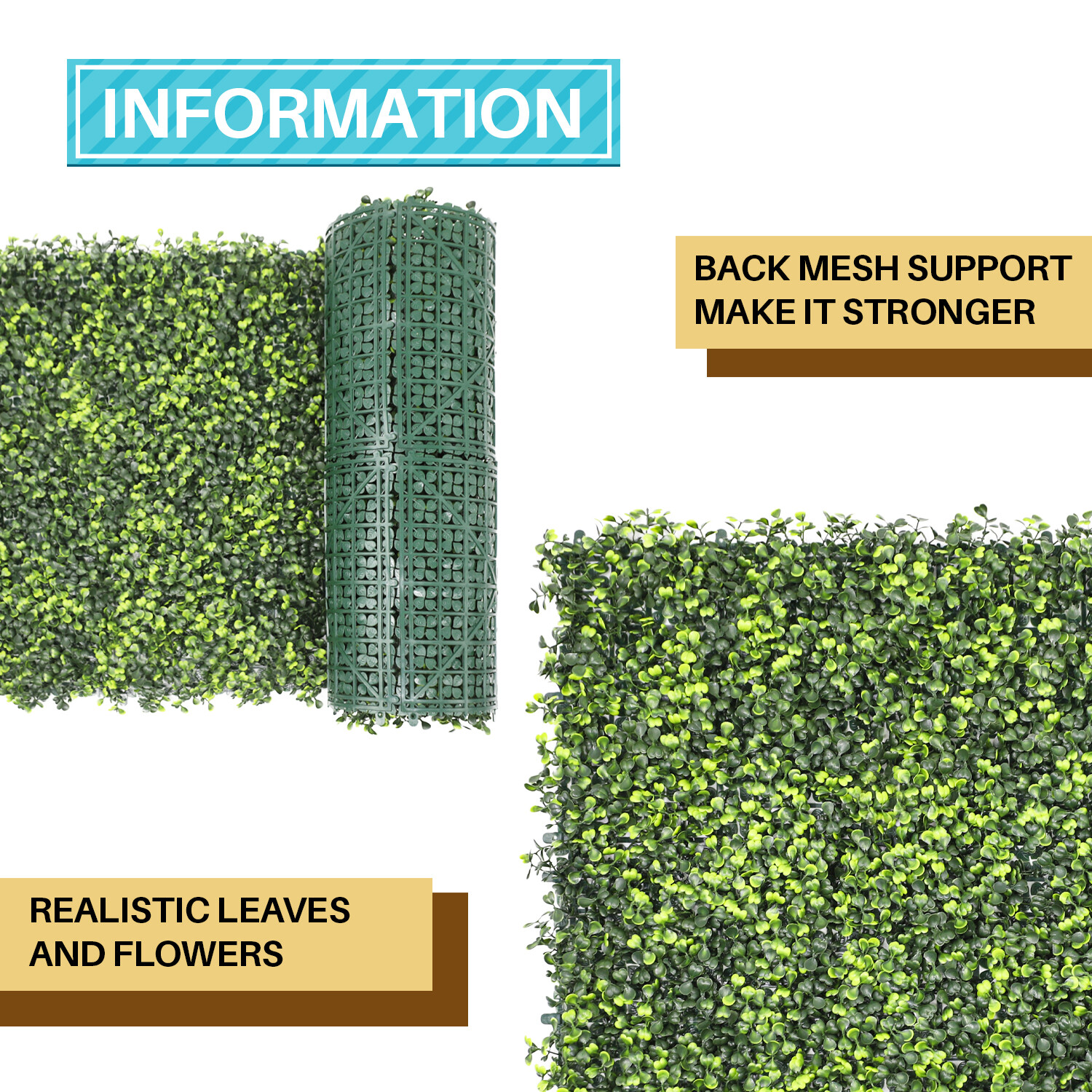 20″Artificial Boxwood Leaf with cover back Privacy Fence Screen Home Decor Hedge