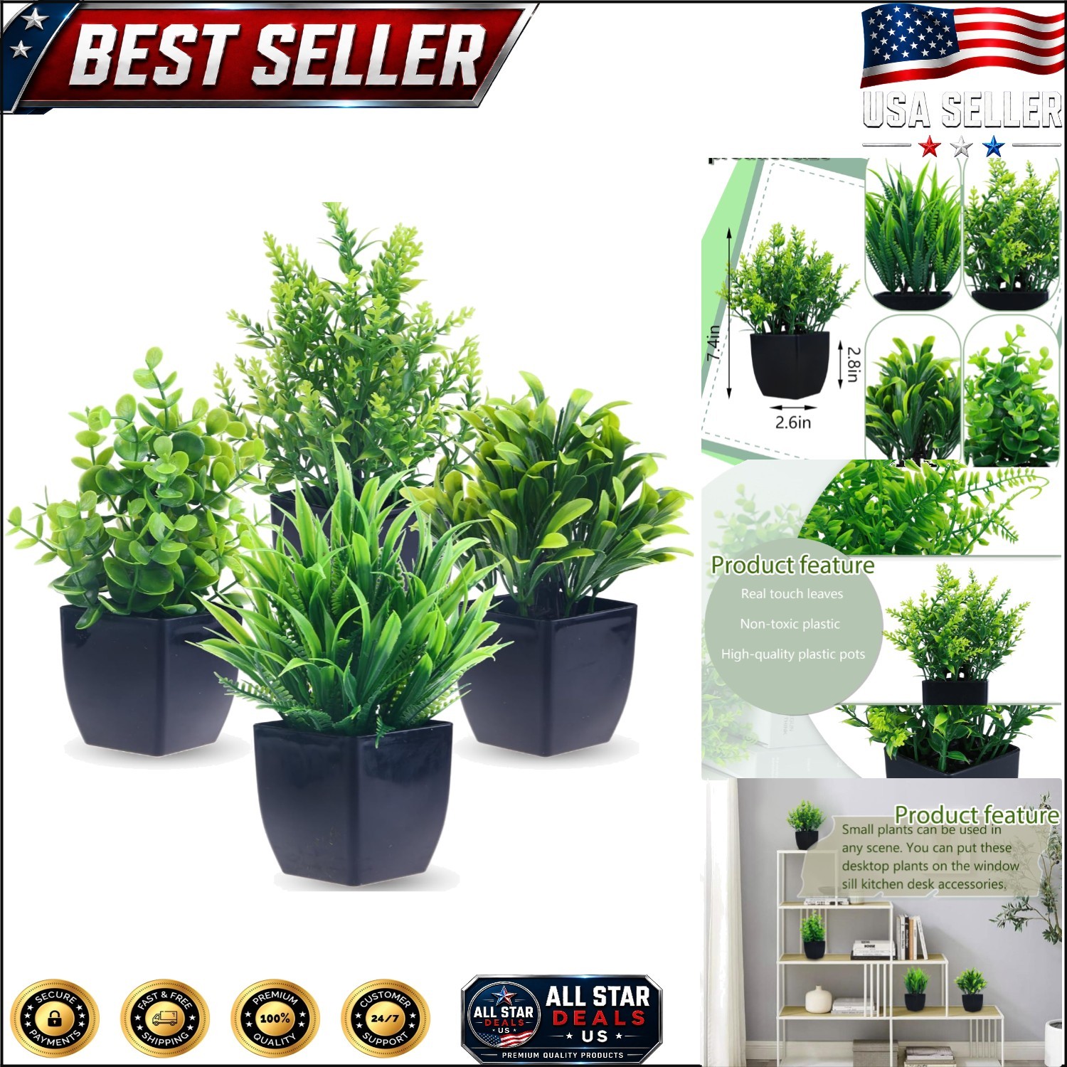 Pet-Friendly Artificial Eucalyptus Plants – 4-Pack for Effortless Greenery Decor