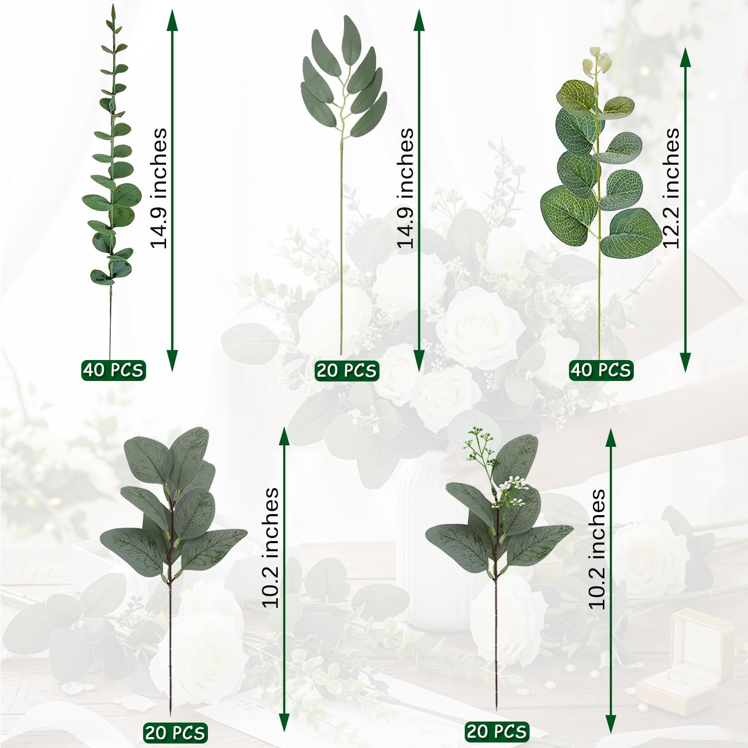 Bulk Faux Eucalyptus Leaves Stems for DIY Floral Arrangements & Decor