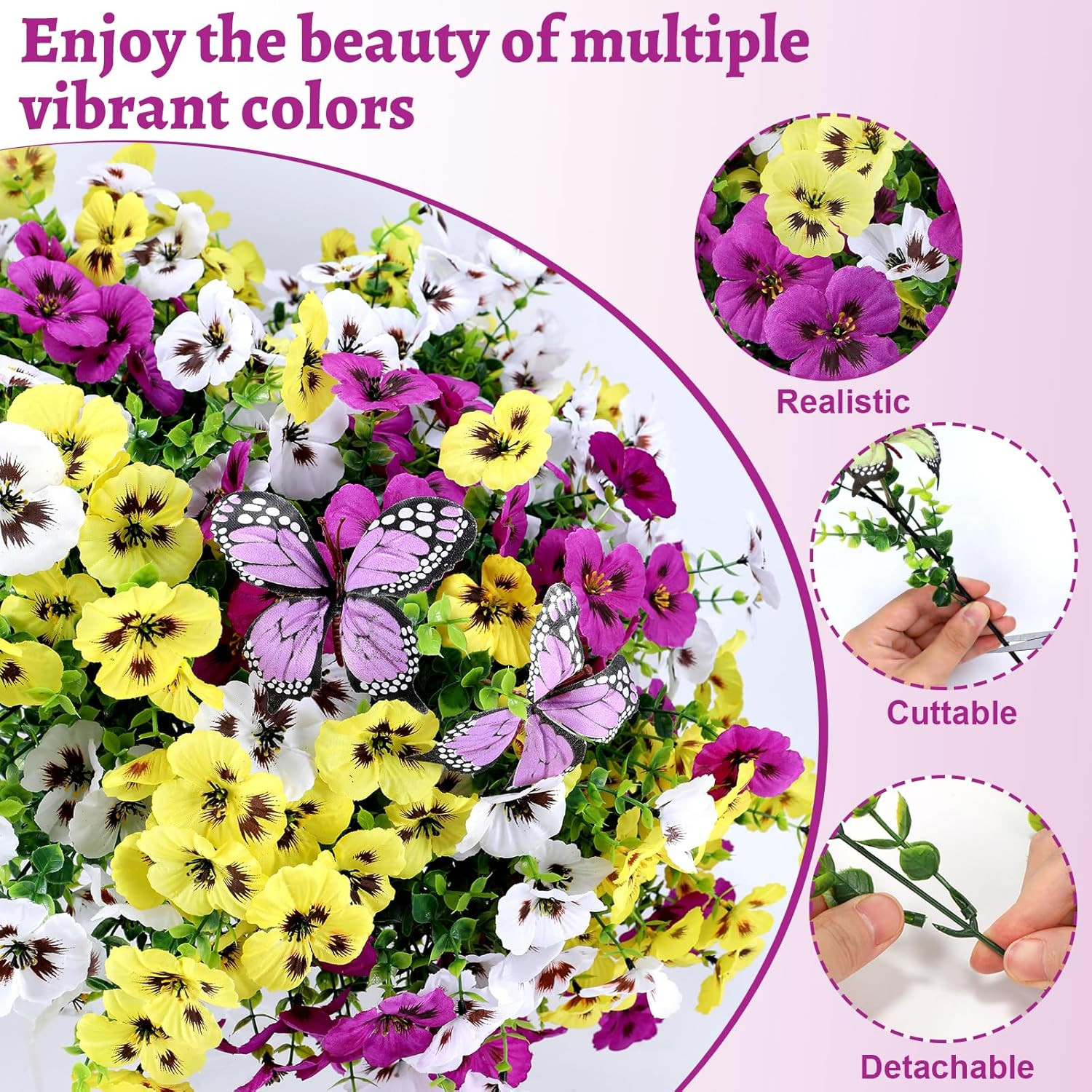 Artificial Flowers for Outdoor, 18 Bundles UV Resistant Faux Silk Pansy Flowers