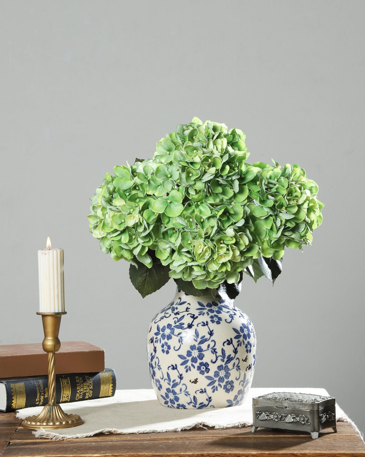 3Pcs Green Hydrangea Artificial Flowers,Latex Real Touch Hydrangeas Faux Hydr…