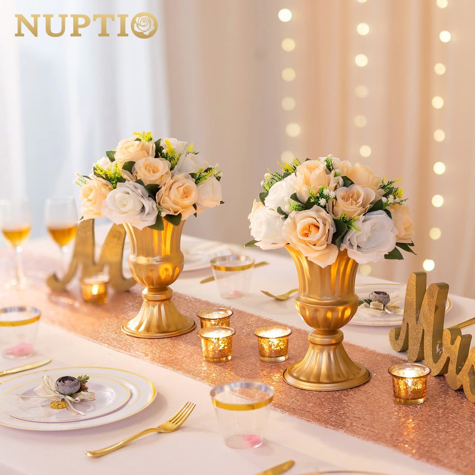 10 Pcs 9.5” Artificial Rose Flower Balls Centerpieces – Peach Champagne & White