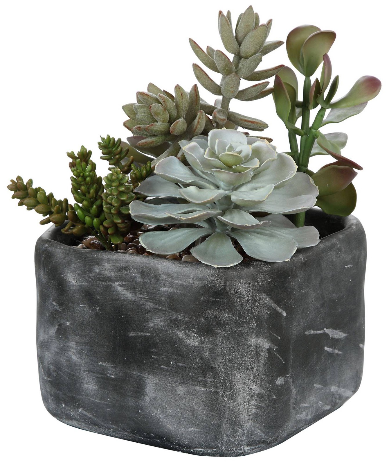 Potted Faux Artificial Plant Realistic Green Succulent in Gray Pot Home Decor