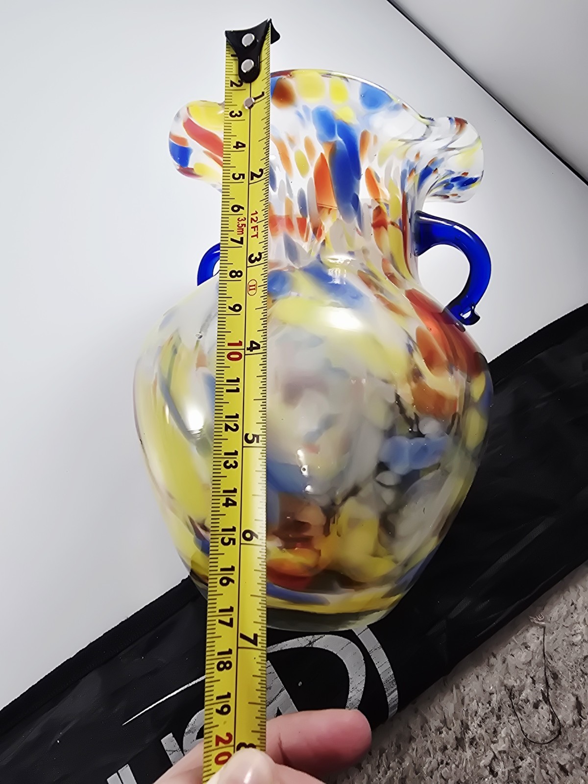 Vintage Double Handled Confetti Murano Vase Lavorazione Hand Blown Made in Italy