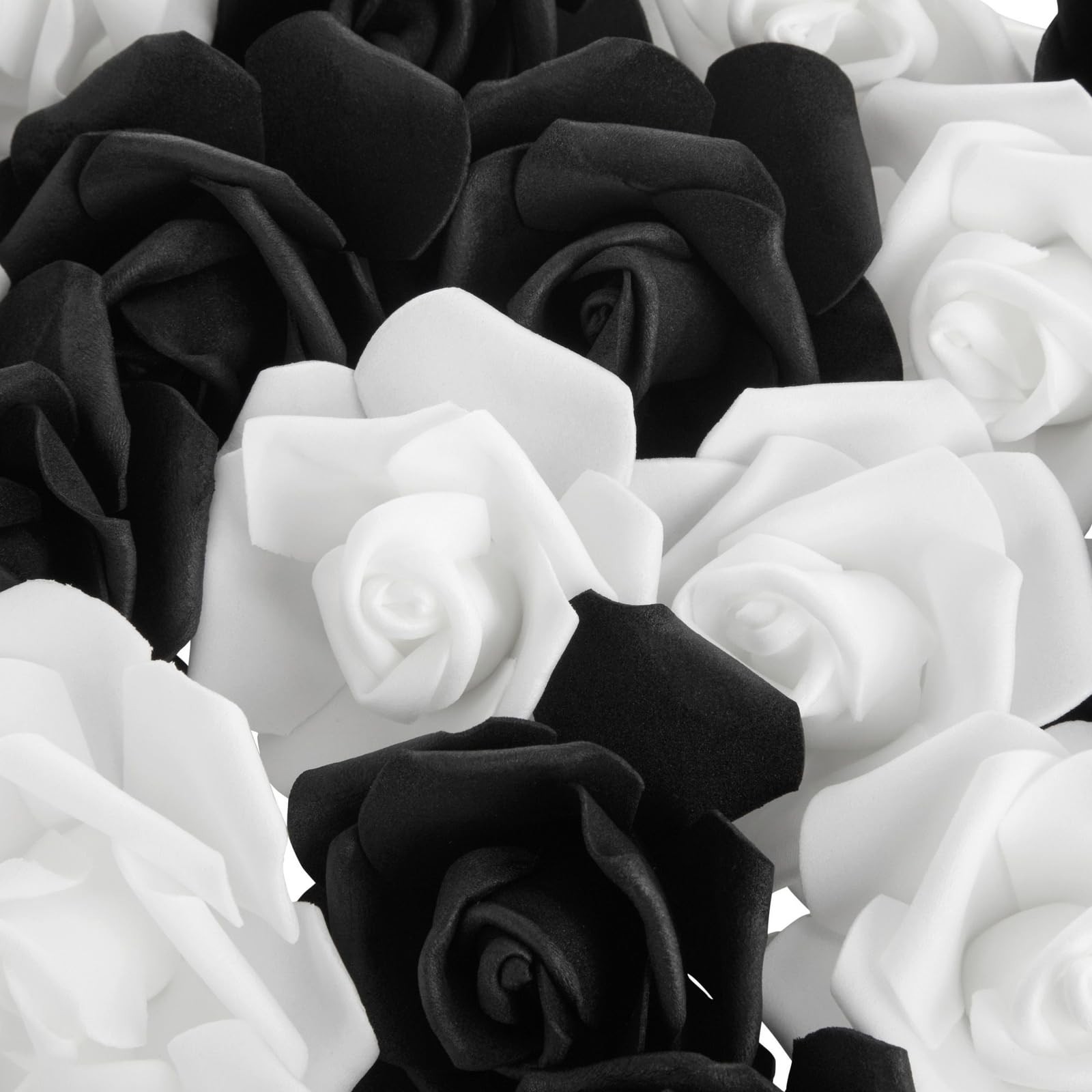 Black & White Roses Stemless Foam Rose Heads – 100 Pack, 3 in Polyethylene Cr…