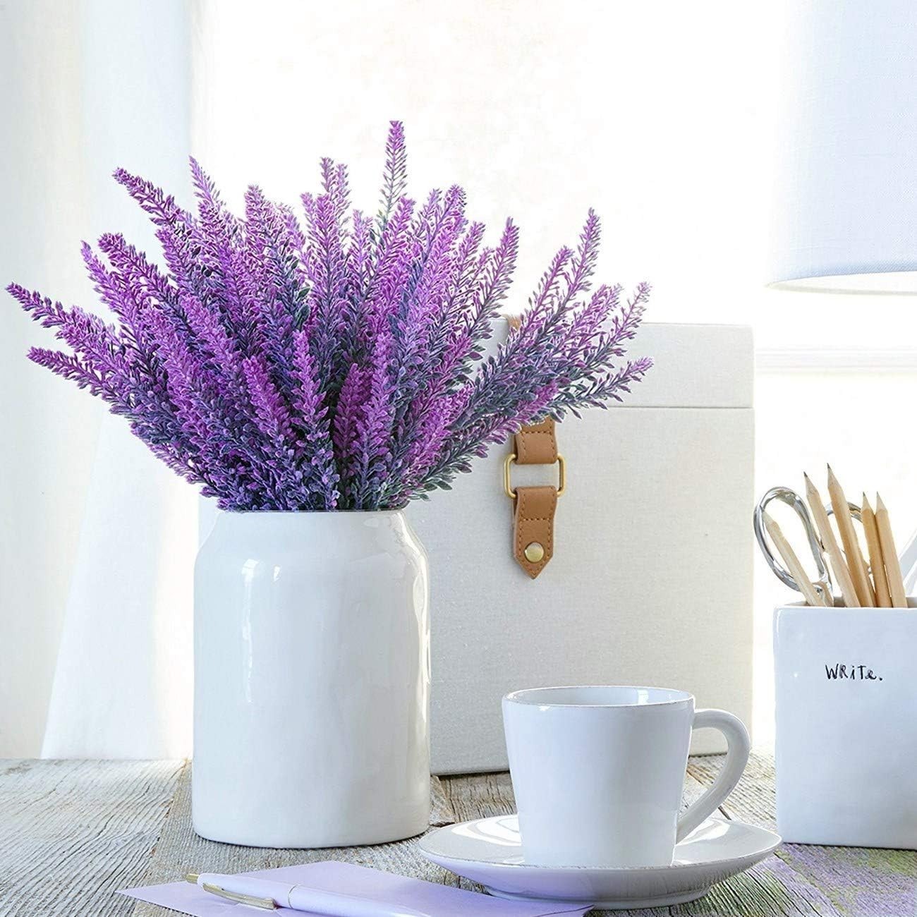 Fuchsia Artificial Lavender Flowers 4pcs Bundle Indoor Outdoor Decor