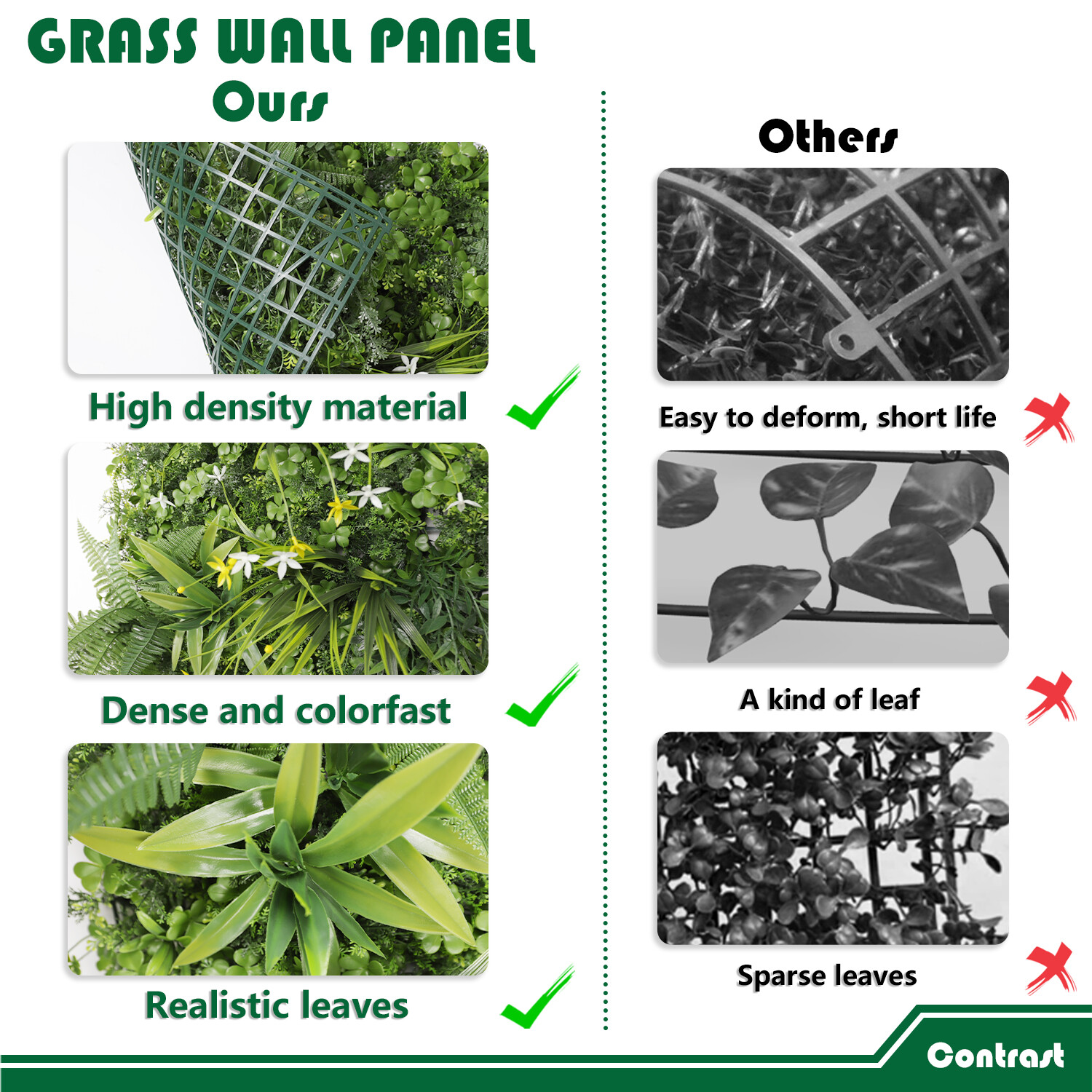 20″ Artificial Grass Mats 3D Mixed Plant Wall Hedge Decor For Home Festival #15