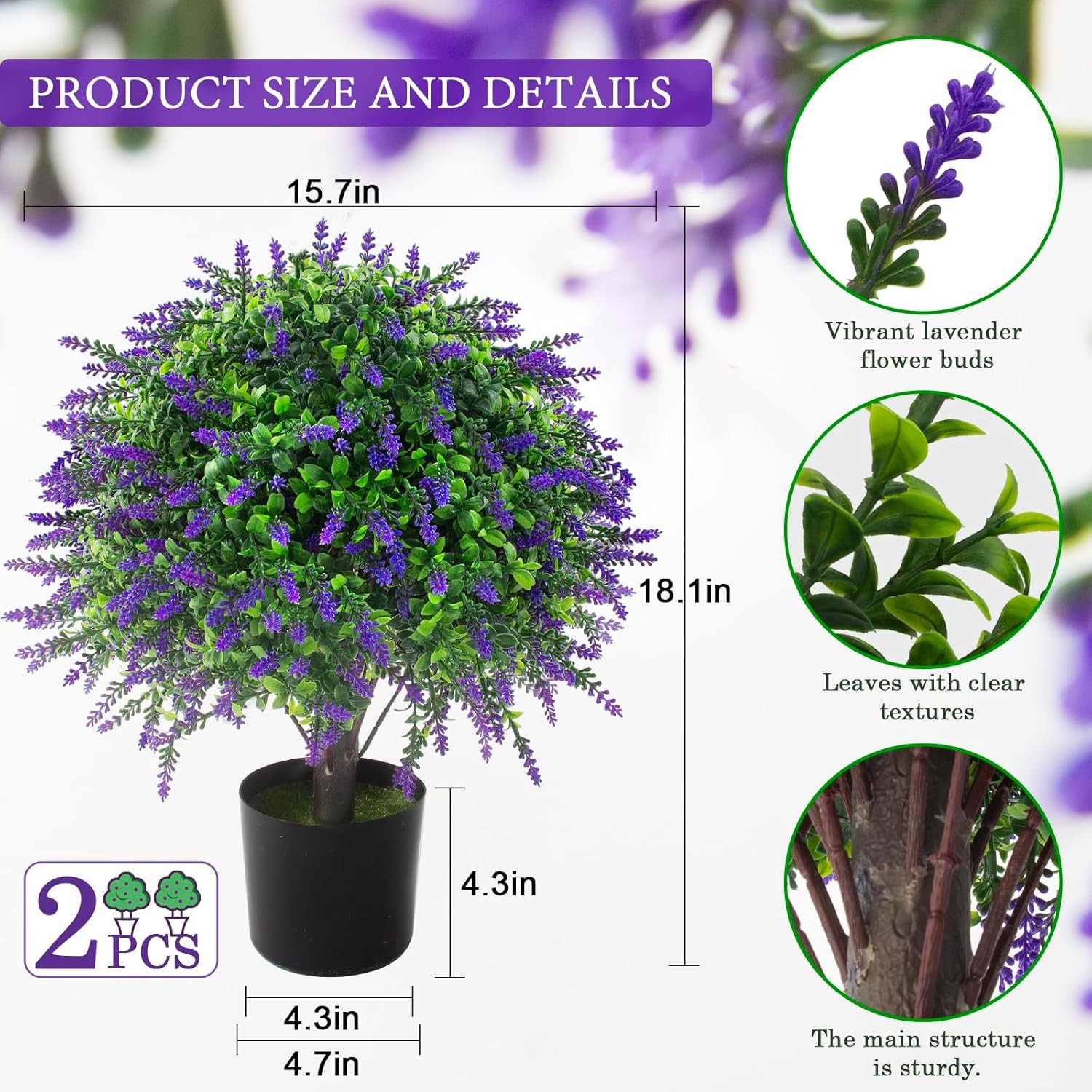 2 Pcs UV Resistant Fake Lavender Topiary Balls for Garden Porch Outdoor Decor