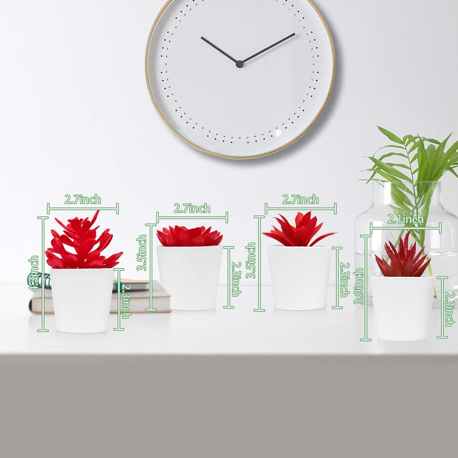 4 Pack Red Artificial Succulent Lotus Potted Plants Office Home Decor