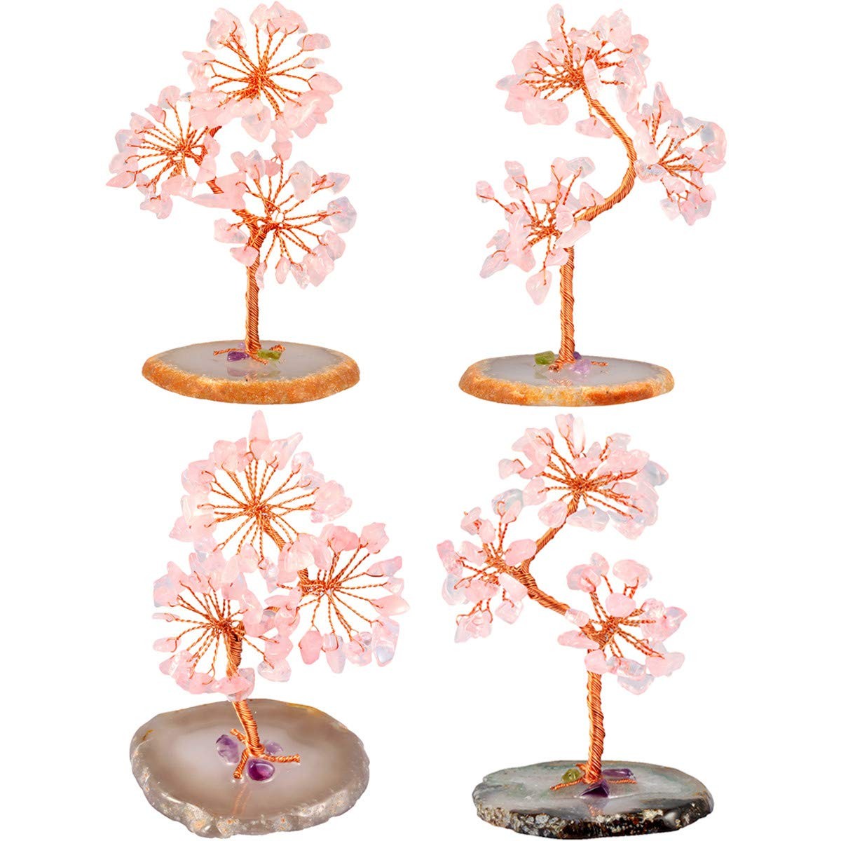 Rose Quartz Crystal Tree Agate Slice Base Healing Stones Money Tree Decoratio…