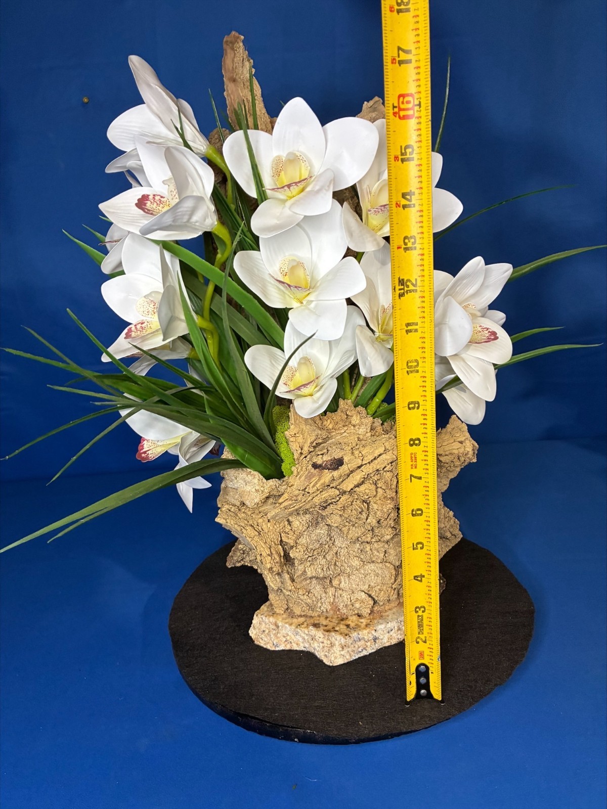 Orchid Artificial Plant Home Arrangement Marble Base Natural Bark Handmade