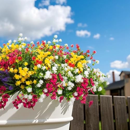 20 Bundles UV Resistant Artificial Flowers – Faux Plastic Plants for Home, Porch