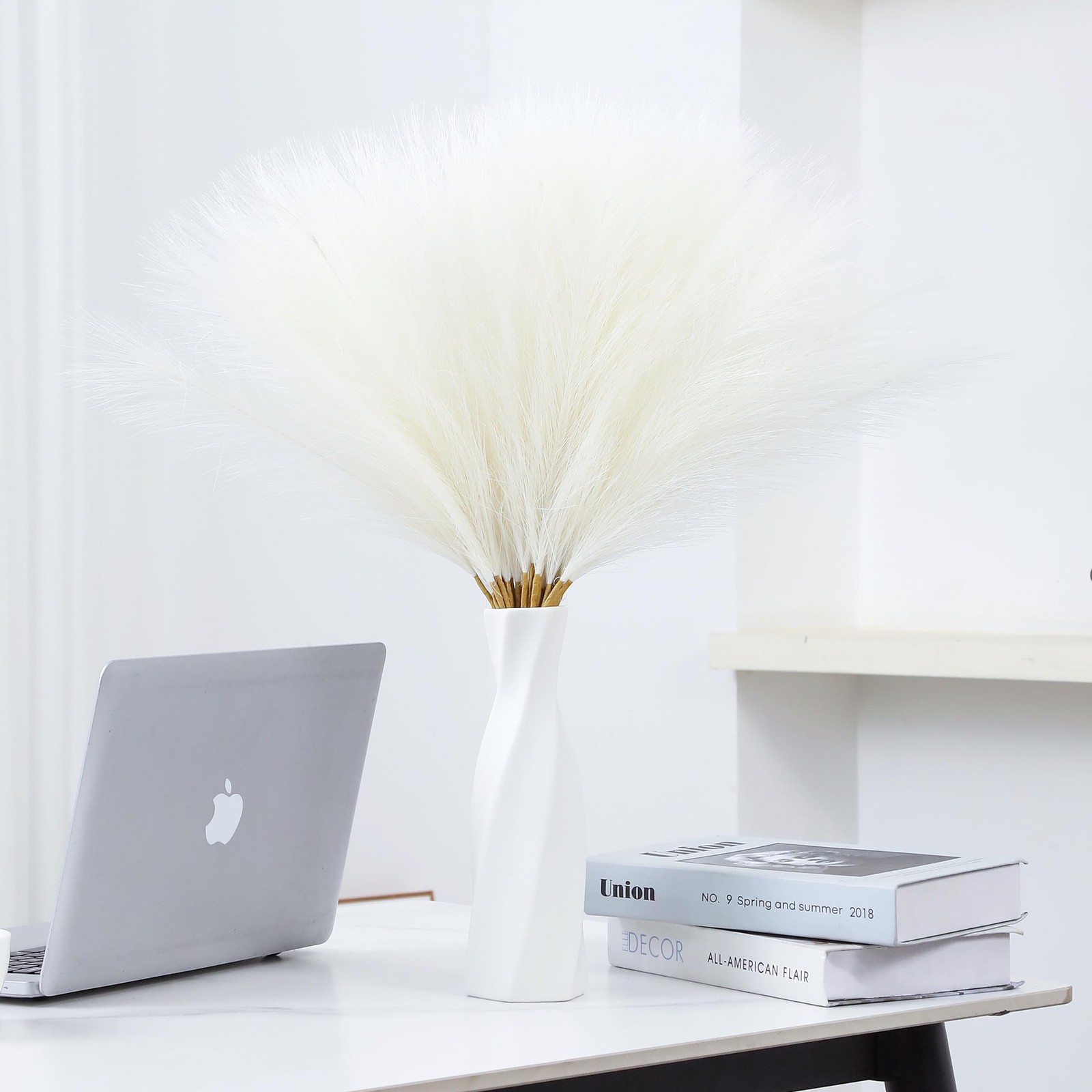 30pcs 22″ White Pampas Grass – Faux Pampas Grass Decor Short Artificial Pampa…