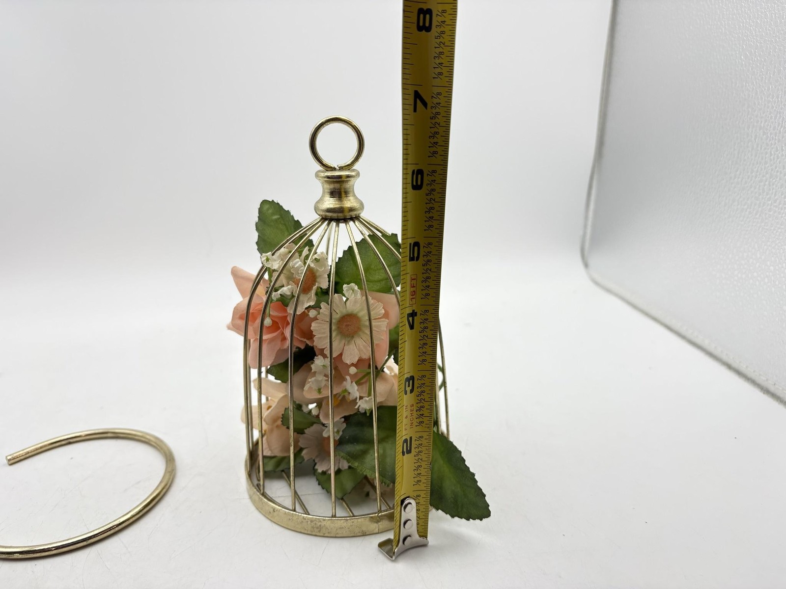 Metal Birdcage Artificial Rose Daisy Houseplant With Stand 8″ Floral Decor