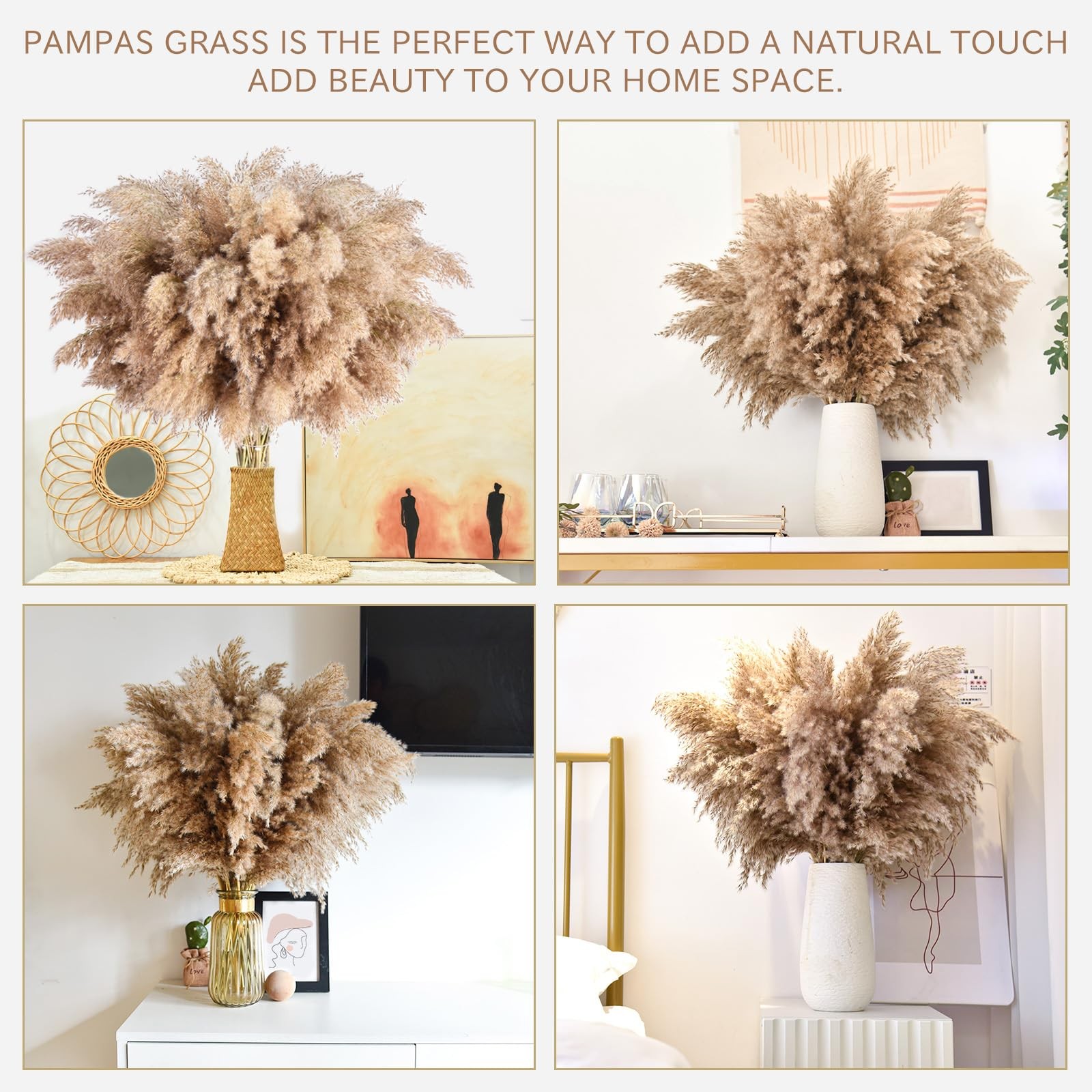 22pcs Pampas Grass Decor-Natural Dried Fluffy Brown Pompas Grass,Short Fluffy…