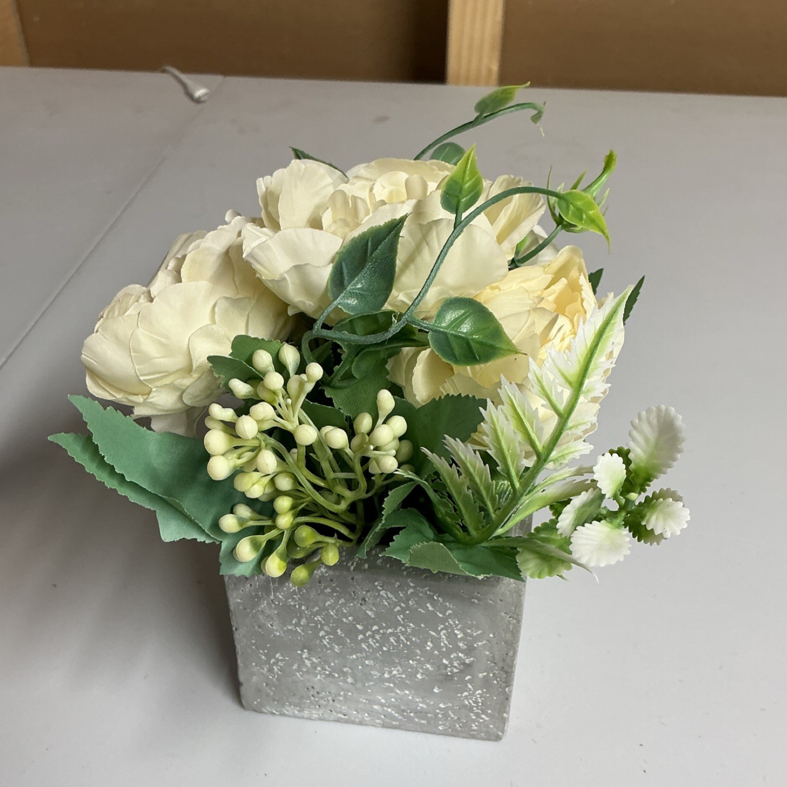 Artificial Peony Floral Arrangement in Gray House Pot Centerpiece Decor