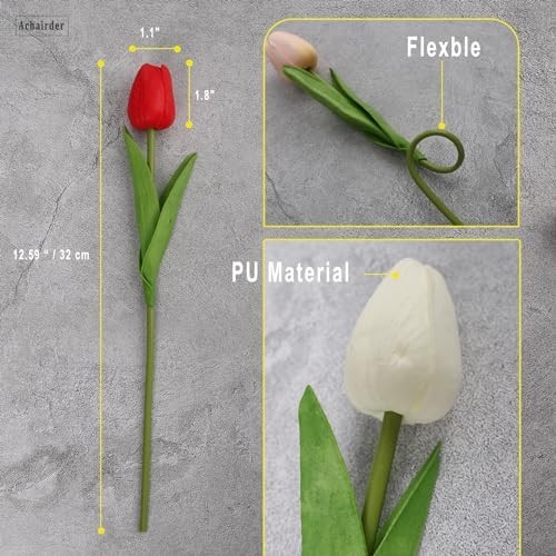 30 White Tulips Artificial Real Touch Latex Flowers Bouquet 12.6 Inch for Home
