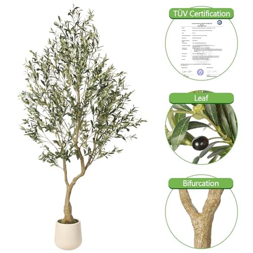 7ft Artificial Olive Tree with Tall Exquisite Planter – Realistic 6ft 11in