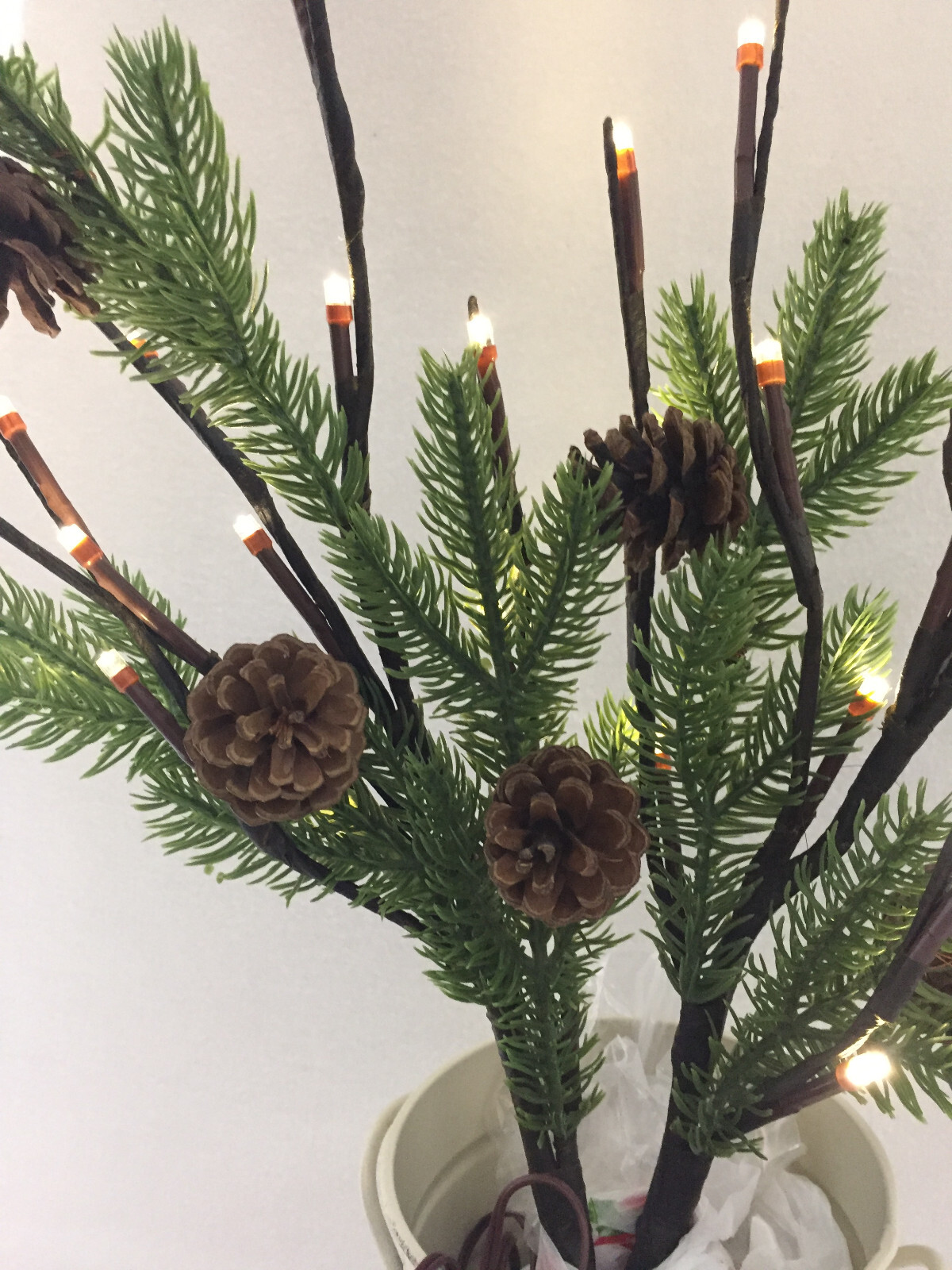 Lighted Artificial Pine Evergreen Branches W/Natural Pine Cones 19.75″ Set of 2